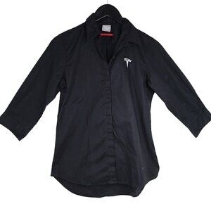 Tesla Motors Women's Black 3/4 Sleeve Button up Shirt